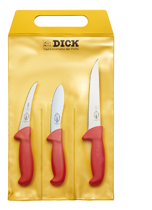 KNIFE HUNTING RED HANDLE 3PCE BONING, SKINNING, STICKING