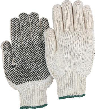 GLOVES SPRING KNIT BEIGE W/PLASTIC DOTS 1 SIDE (GREEN) LARGE 12PR/BG