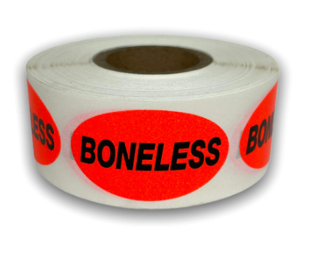LABEL BONELESS IN RED OVAL (0820) 1000/ROLL