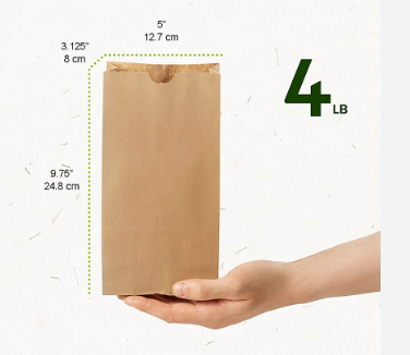 BAG GROCERY PAPER KRAFT 4LB 500/BDL 4.88 X 3 X 9.75  DD30) 4LB GRO BAG