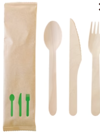 CUTLERY WOODEN WRAPPED 3PCS KIT BIRCH (HSMK-WKFS-31-PW)  250/CASE