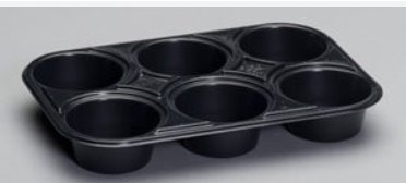 CONTAINER MUFFIN 6 PACK BAKEABLE BLACK BASE CPET (55306) 250/CS GENPAK