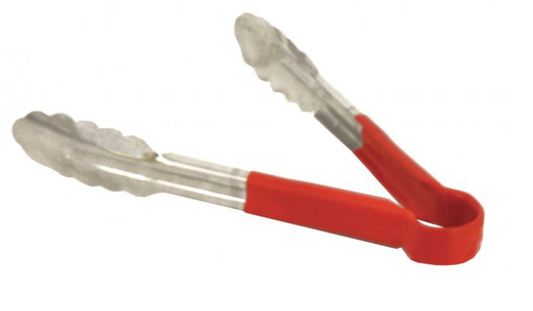 TONGS METAL WITH PLASTIC HANDLE RED 12"