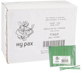 TWIST TIES GREEN 4"  (TT4GP)  2M/PKG 25pkg/CS  HY PAX ^^